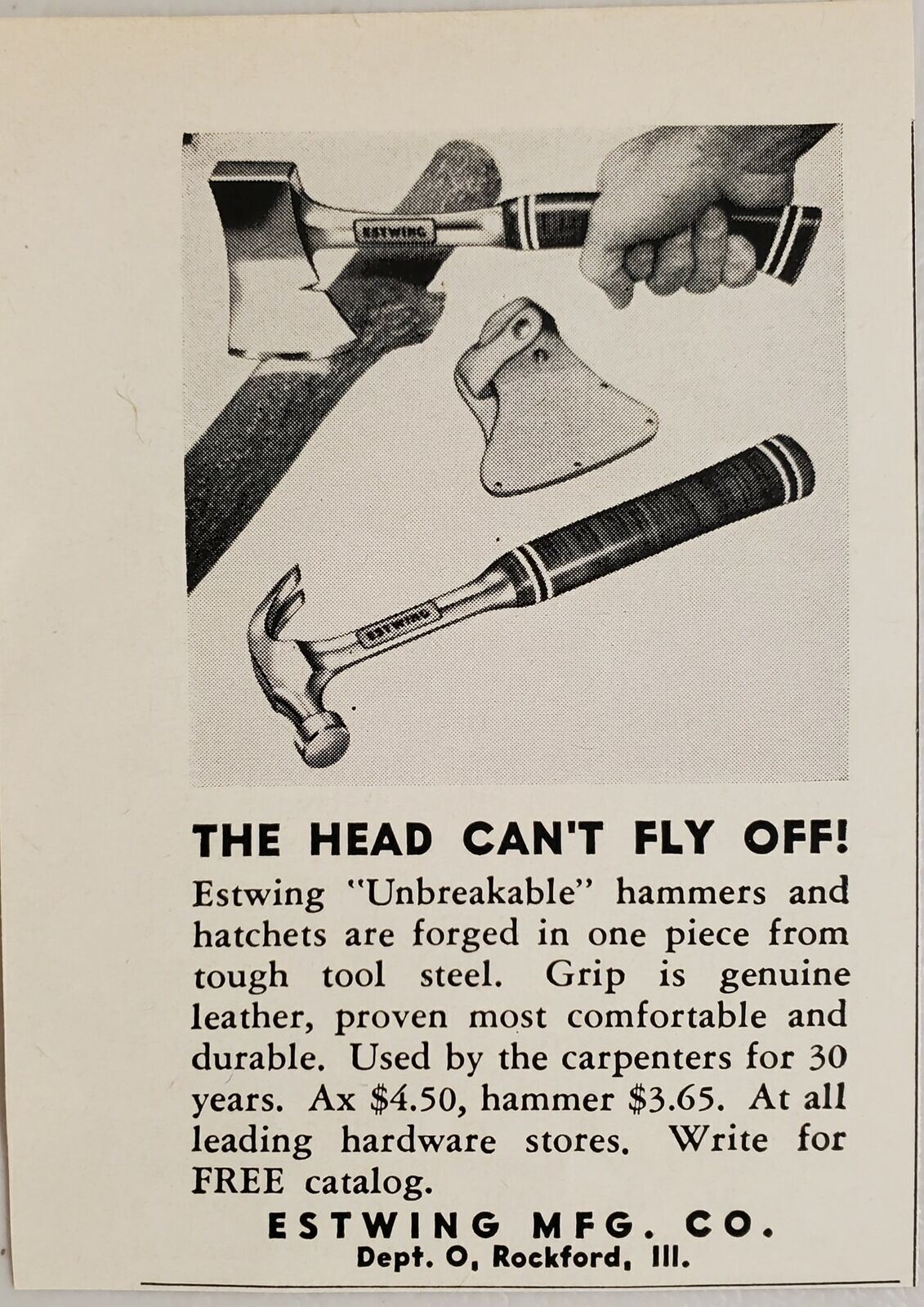 1954 Print Ad Estwing Hammers & Axes Made in Rockford,Illinois
