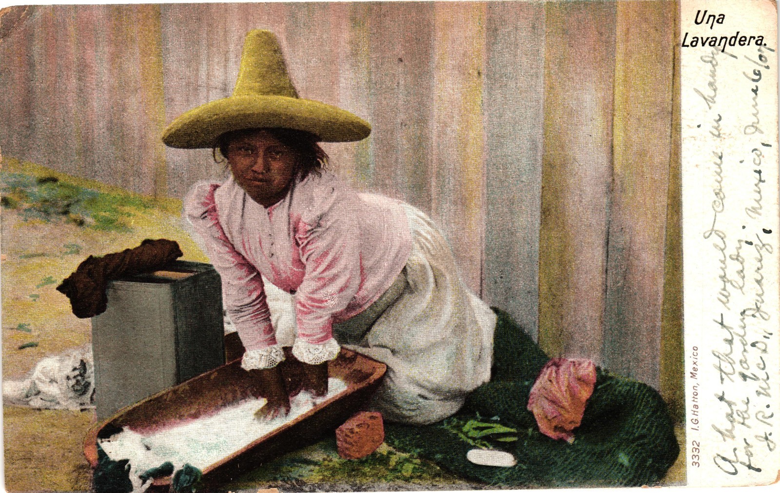 Antique Mexico Una Lavandera Washerwoman 2c Stamp Postcard to Maryland