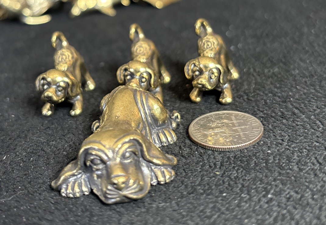 4 Brass Puppy Dog Animal Statue Small Sculpture mom and puppies
