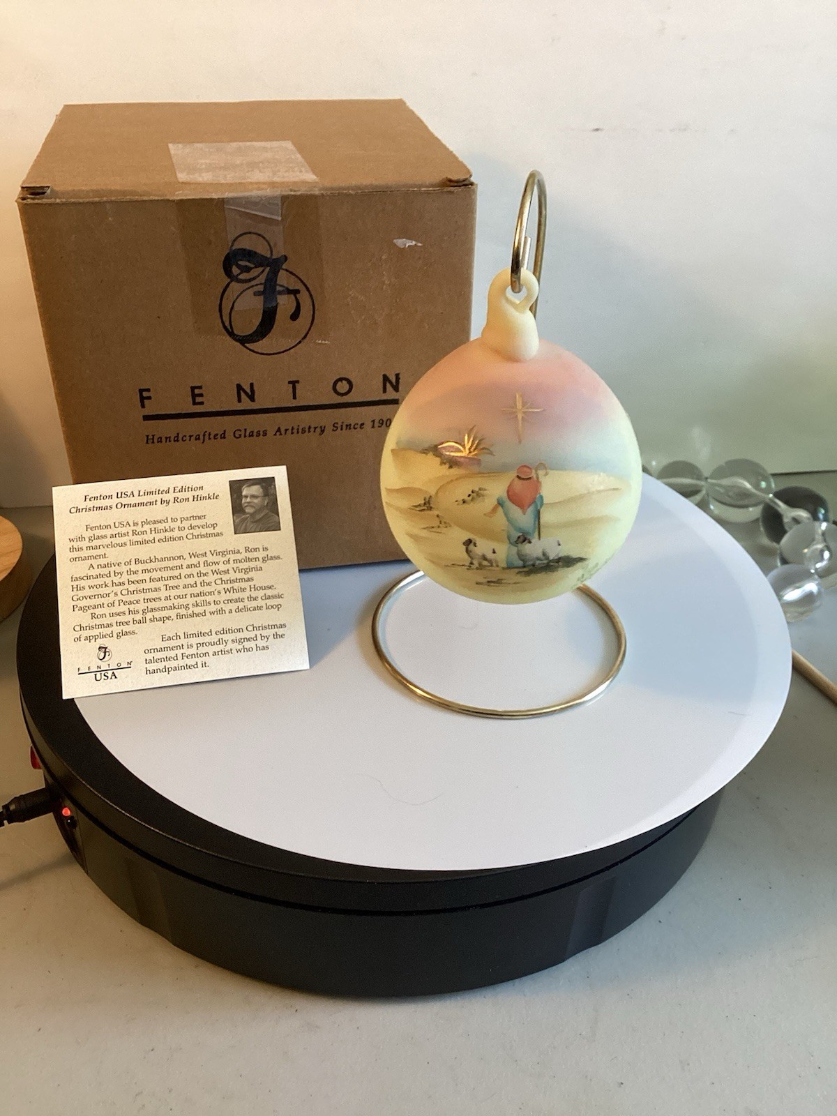 Fenton Art Glass LTD Edition Hand Painted Burmese Christmas Star Ornament NIB