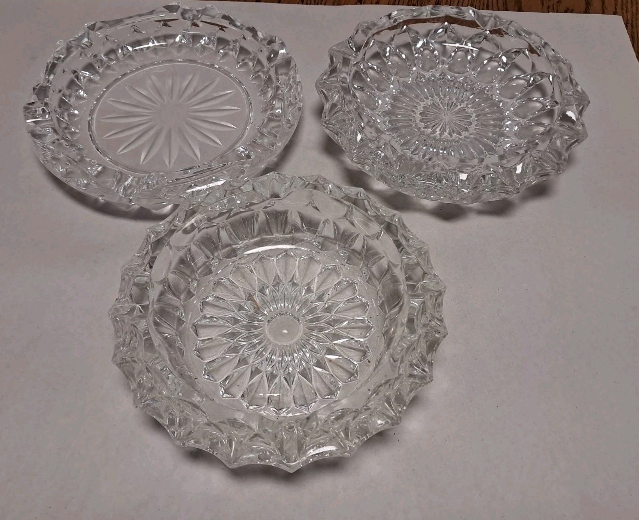 Lot Of (3) Vintage Crystal Ash Trays 5.5in to 6in Diameter Heavy 