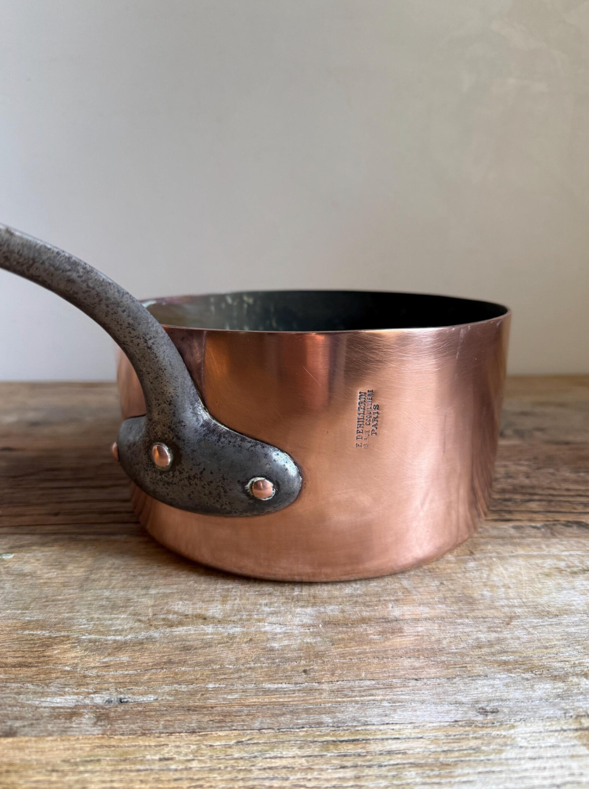 Antique E Dehillerin Copper Pan with Linear Stamp - 20cm