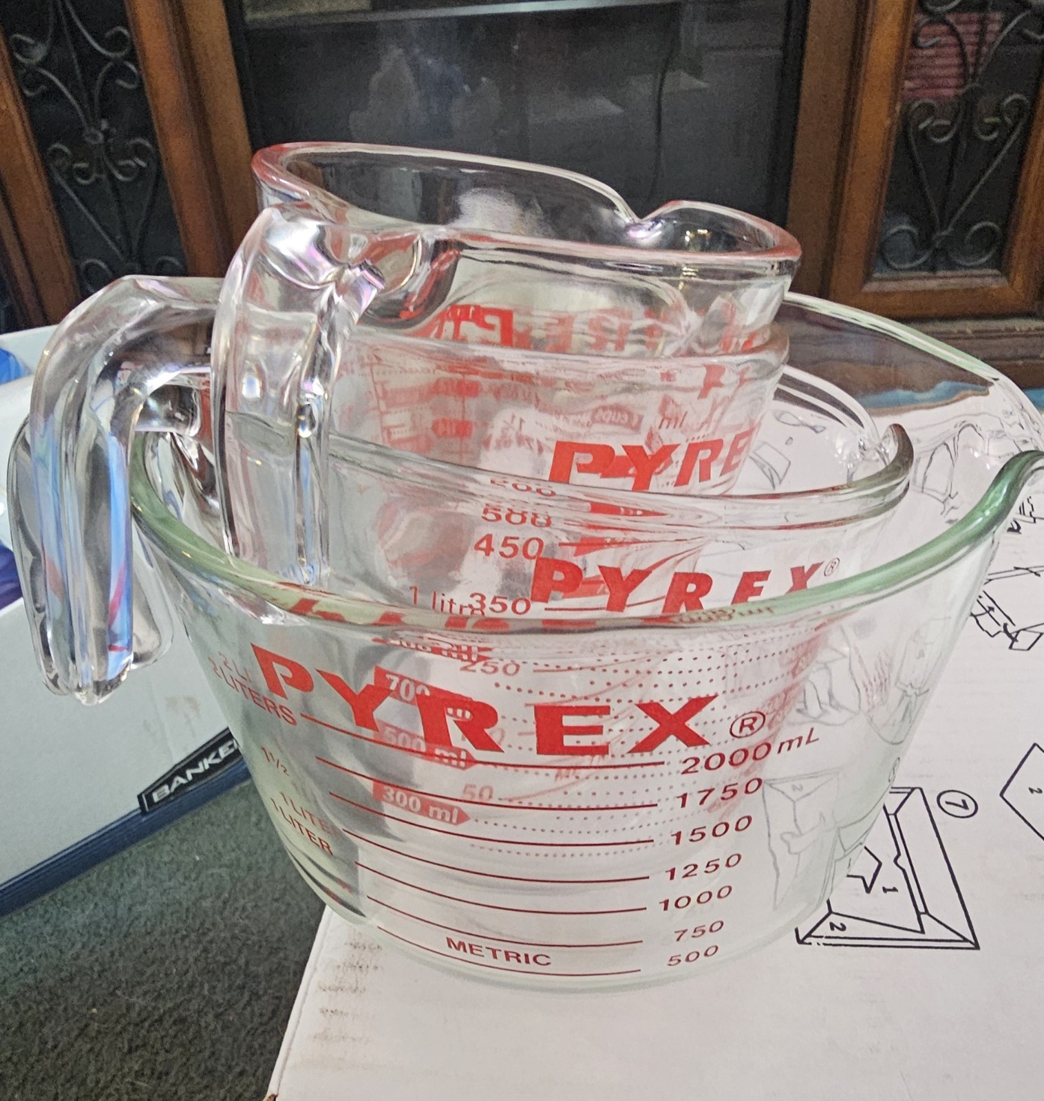 Vintage All Caps PYREX Set Of Four Measuring Cups - 8, 4, 2, 1 Uppercase 
