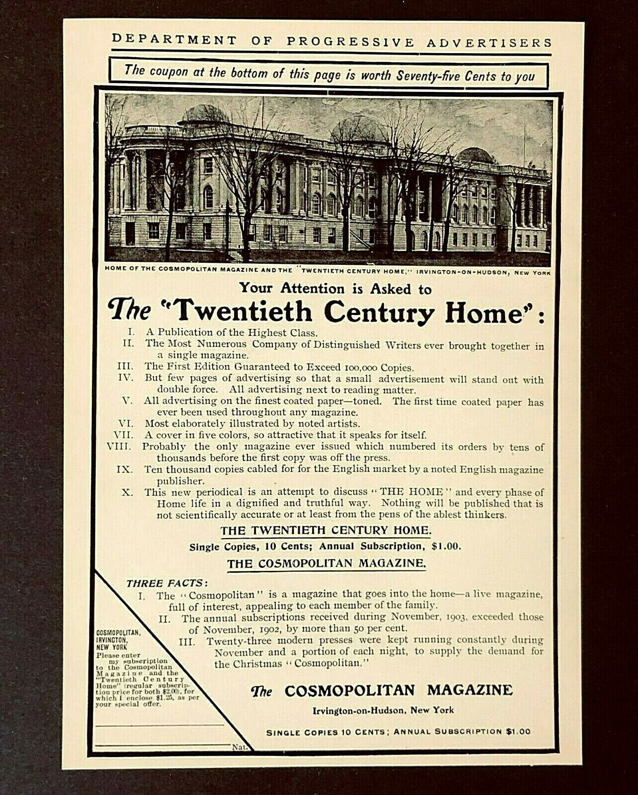 1904 Magazine Advertisement Twentieth Century Home Cosmopolitan Antique Print AD