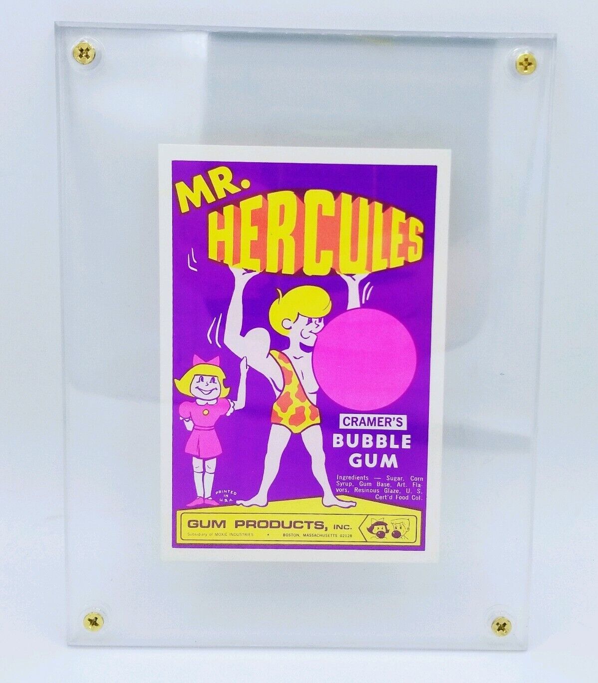 NOS Vintage Gumball Machine Display Card Mr. Hercules Bubble Gum 5 cent + Case