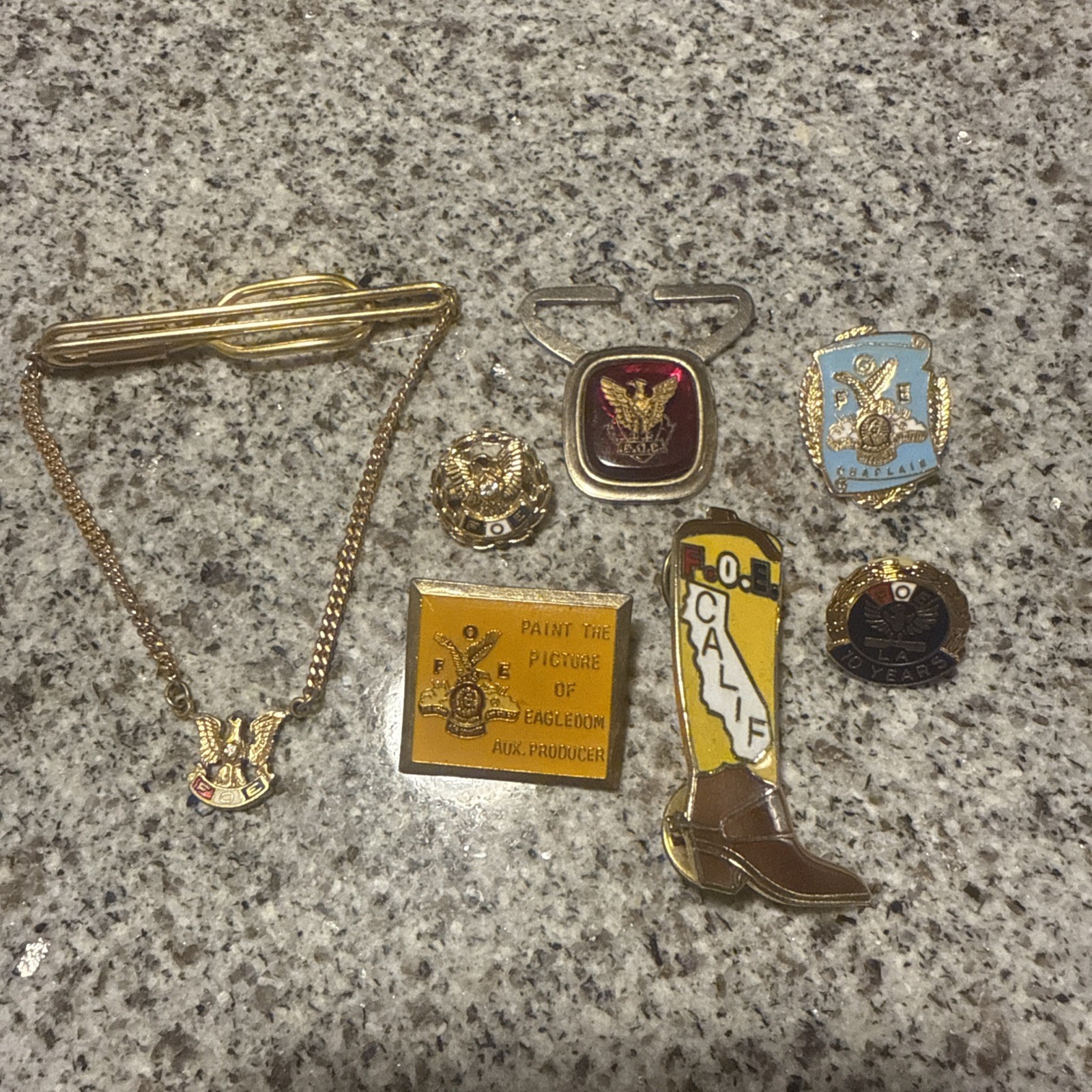 FOE fraternal order of eagles Lot of Mixed Antique Pins, Medallion, Tie Bar Frat