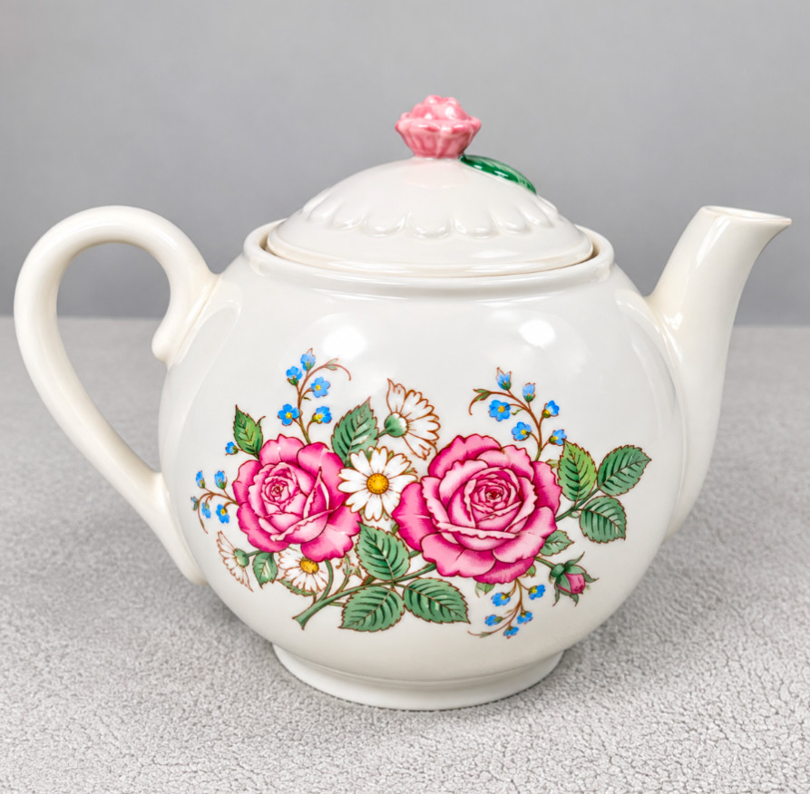 Vintage Hallmark Pink Rose Floral Ceramic Teapot w/ Lid Cottagecore Sri Lanka
