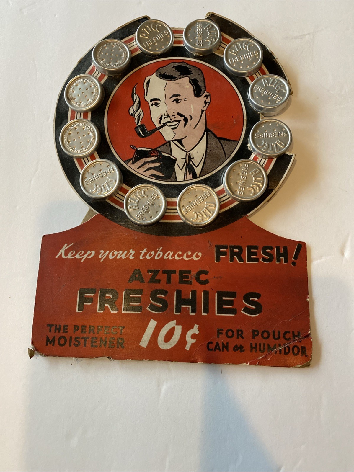 Vintage Aztec Freshies Tobacco Humidor Advertising Counter Display Tin Container