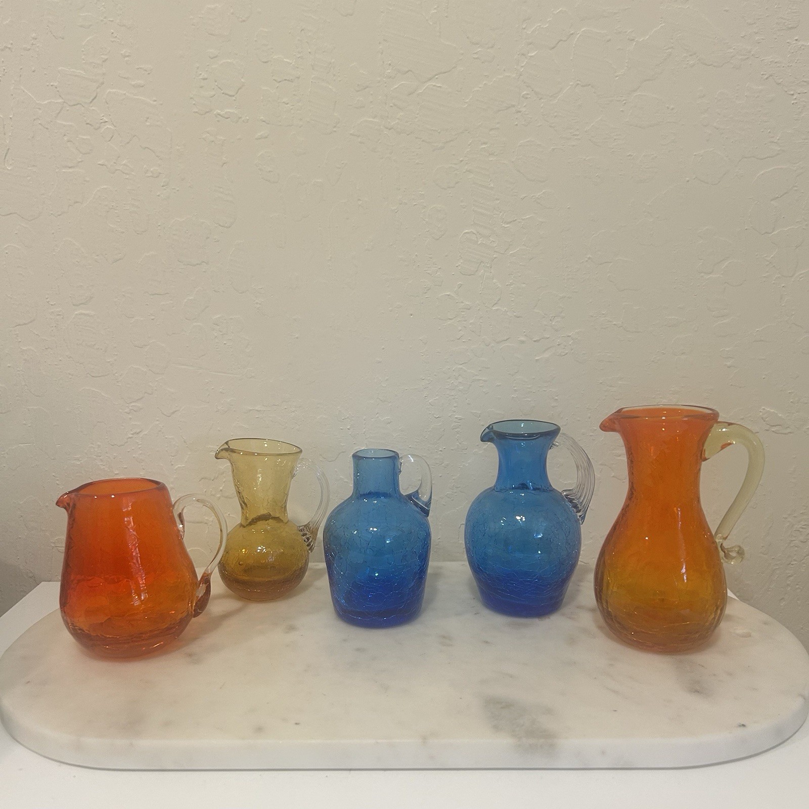 Vintage Mid Century Art  Glass Mini Pitcher - Crackle & Ombré Glass - 5 Glasses