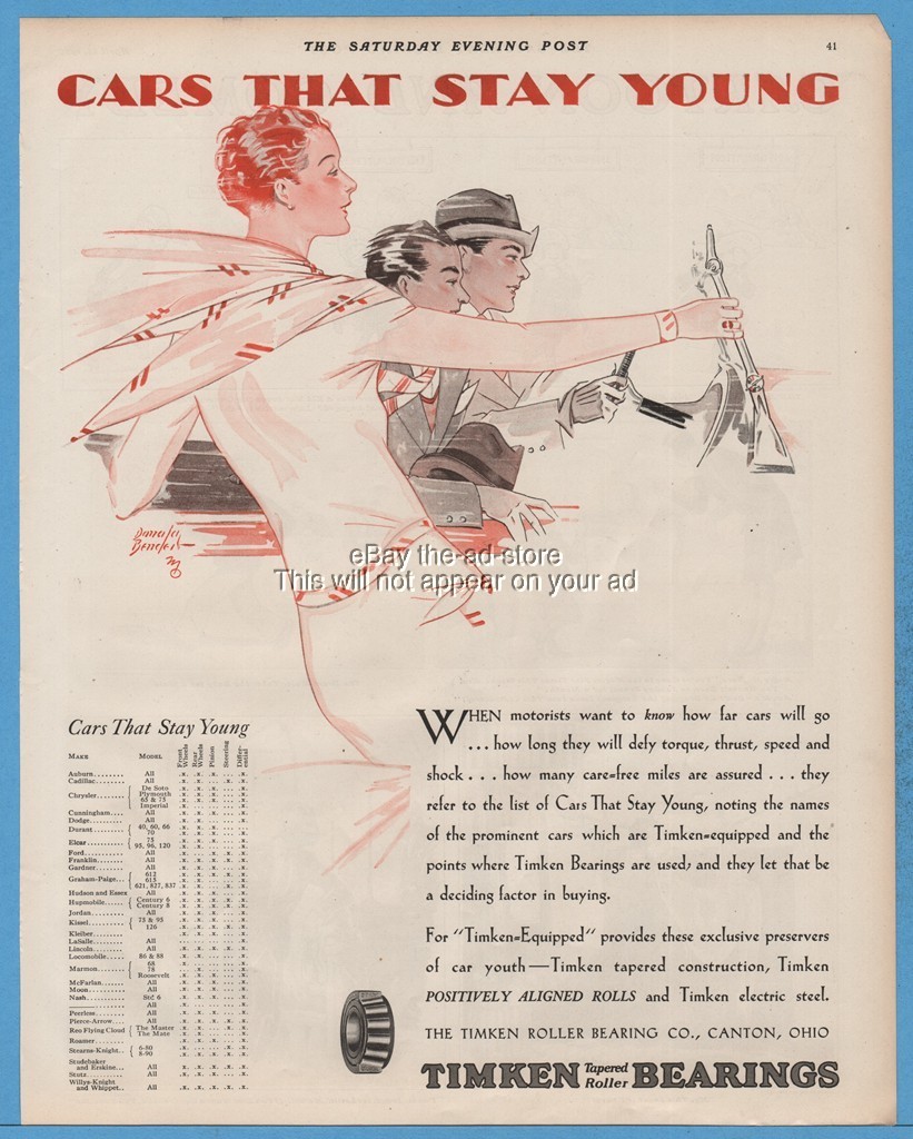 1929 Timken Roller Bearing Co Canton OH Cars That Stay Young Donald Bender Ad