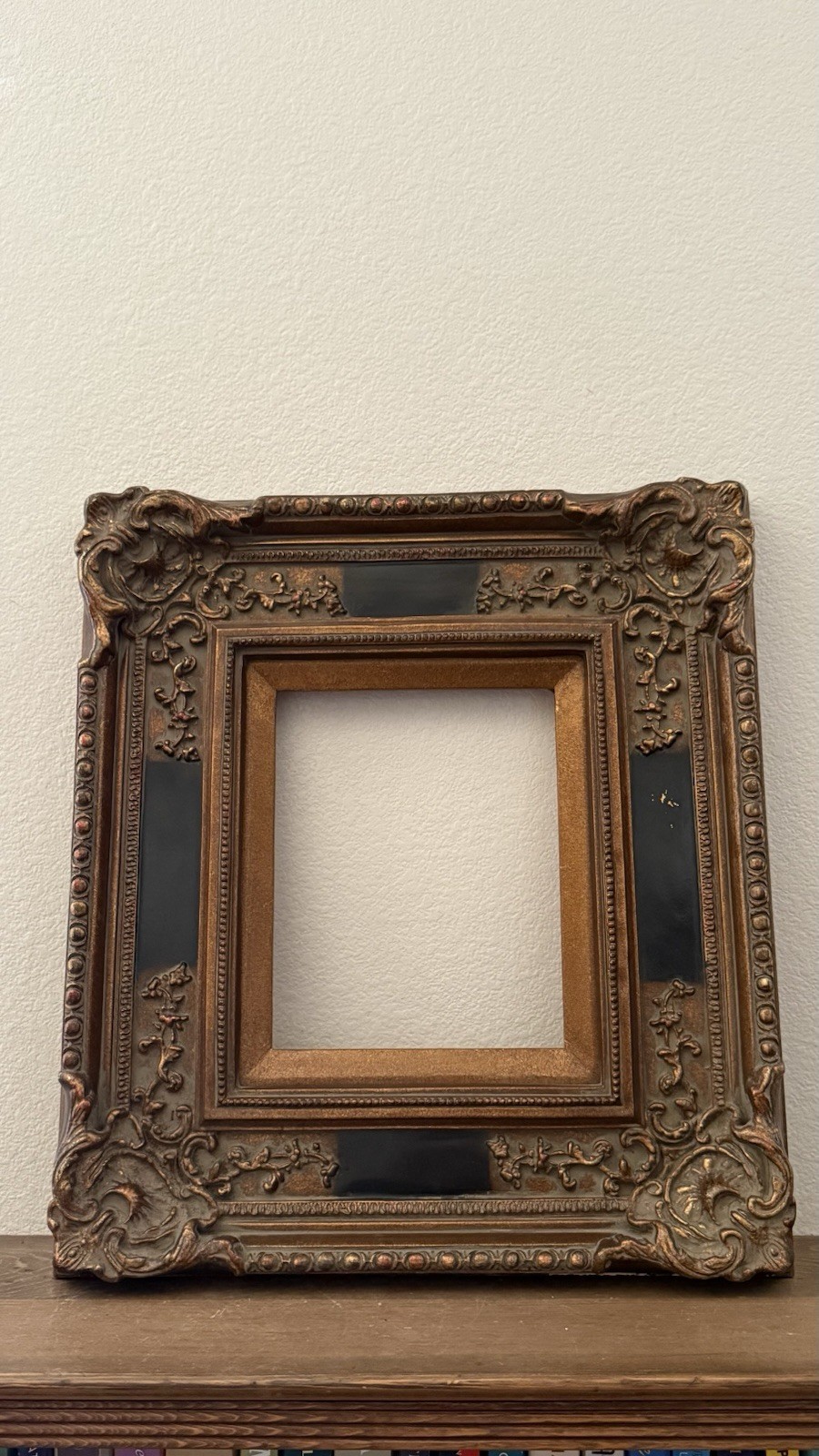 Antique Ornate Victorian Period Floral Gilt Carved Wood and Gesso Frame 8”x10”