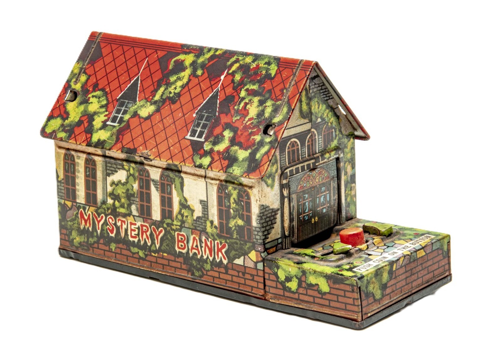 Vintage T.N. Nomura Tin Litho Wind Up MYSTERY BANK