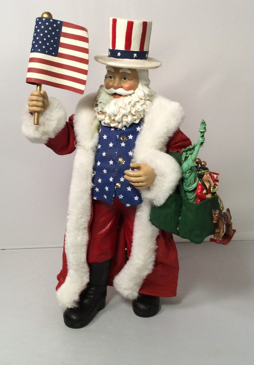 KSA Inc Patriotic Santa Uncle Sam, 11.5” Tall Uncle Sam Attire w/ American Flag