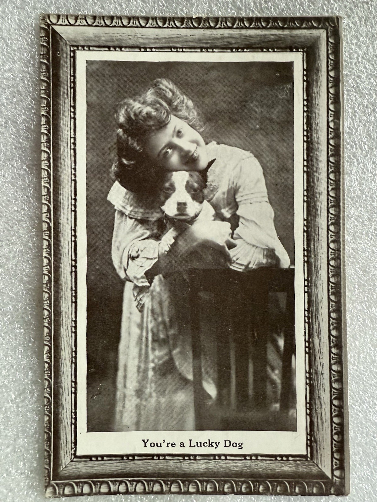 1911 BOSTON TERRIER REAL PHOTO POSTCARD YOU’RE A LUCKY DOG