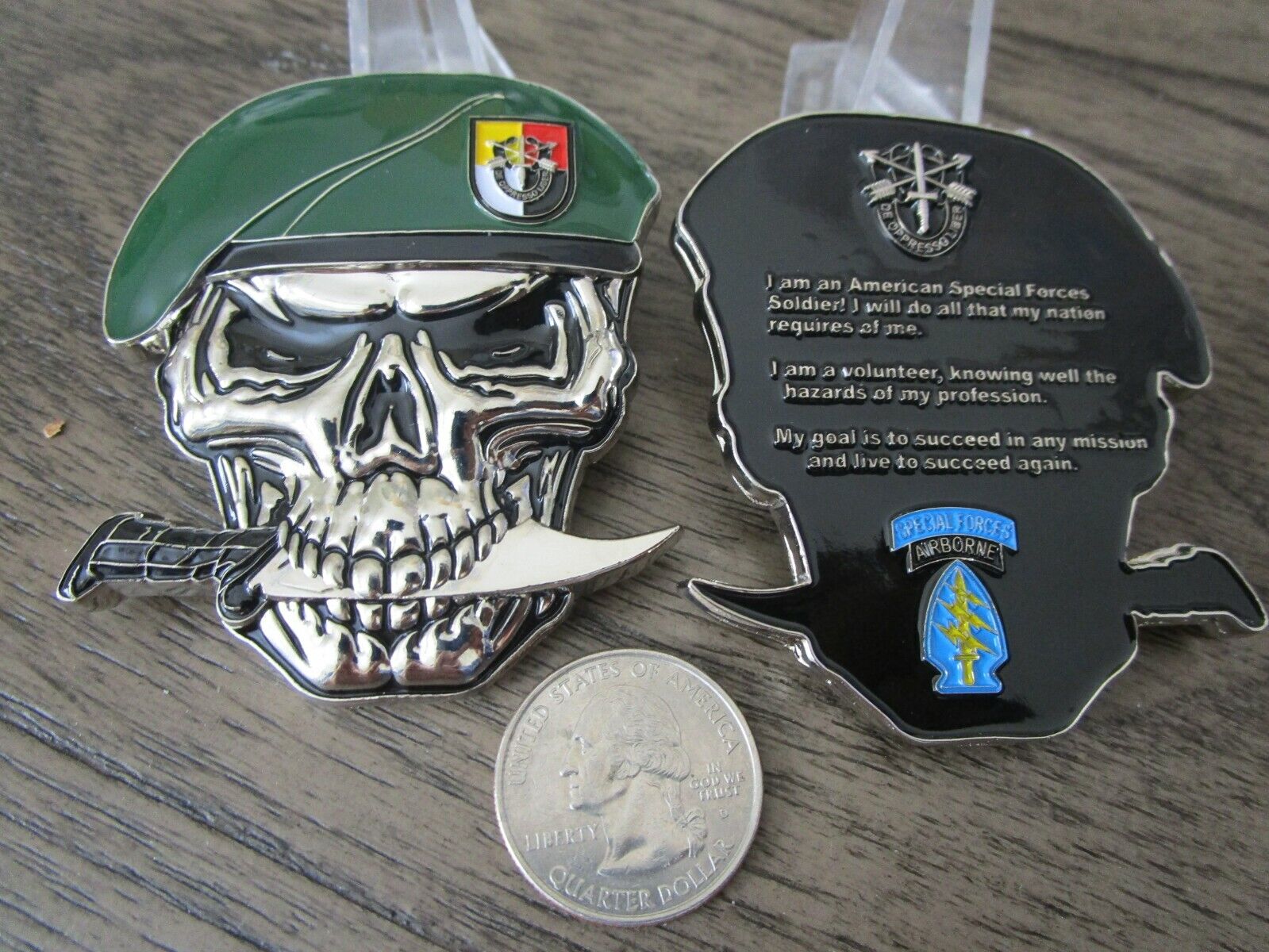 US Army Special Forces Group Creed Green Berets 3rd SFG (A) Skull Challenge Coin