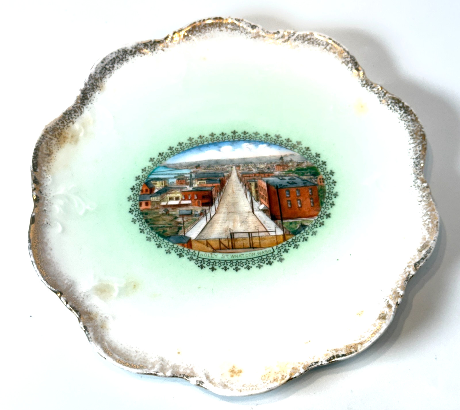 WHATCOM Street View WA WASHINGTON Antique Souvenir RARE China Dish Plate