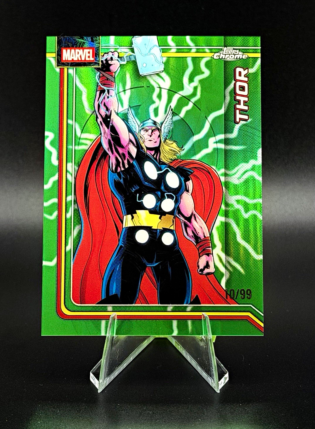 Topps 2026 Chrome Marvel Thor Storms Lightning Green Refractor #/99 Card #177