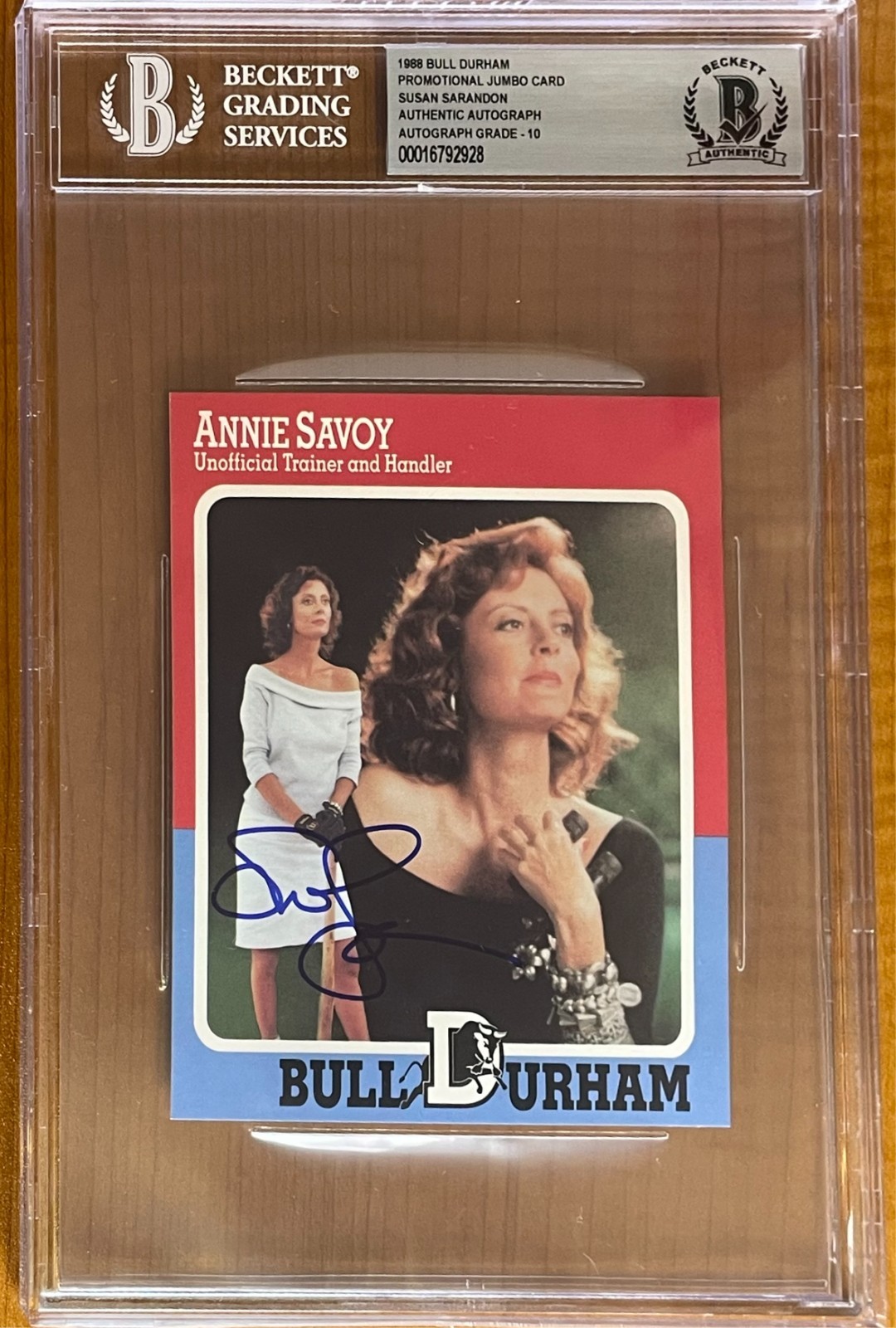 SUSAN SARANDON SIGNED 1988 BULL DURHAM PROMO CARD BAS BGS AUTHENTIC 10 AUTO