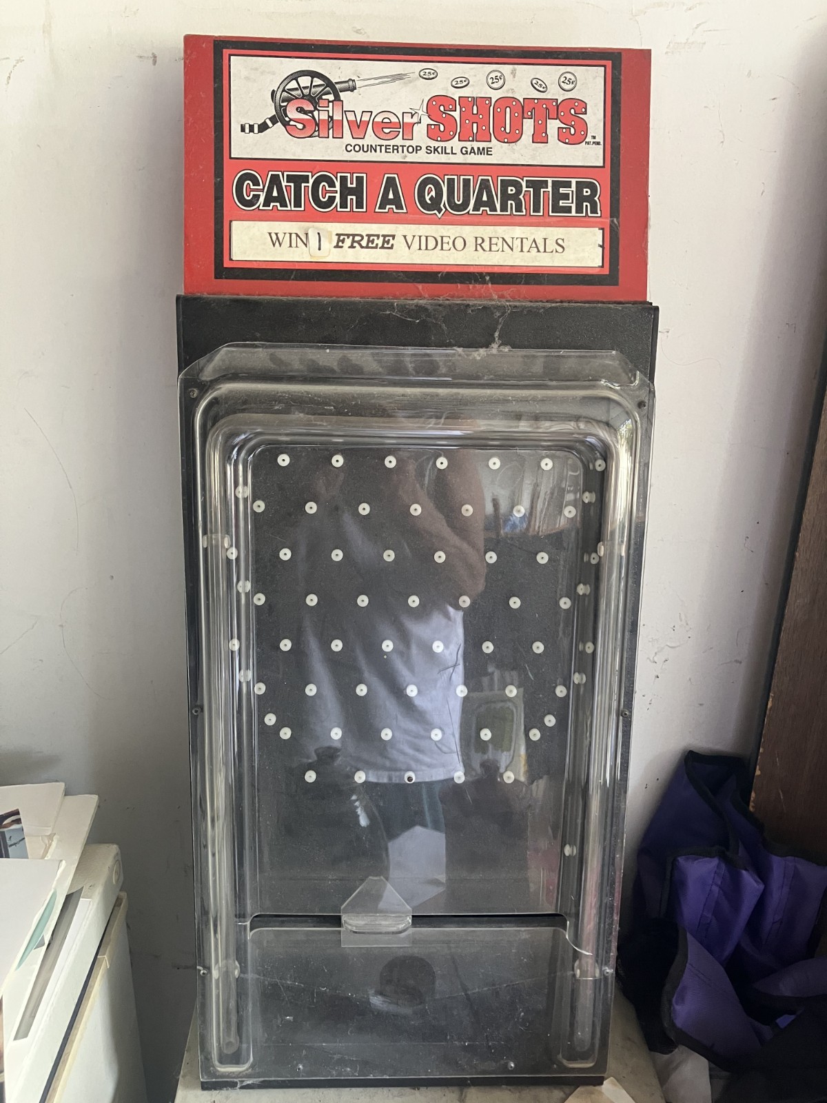 Vintage Silver Shots Catch A Quarter Countertop Skill Game Video Rental Arcade