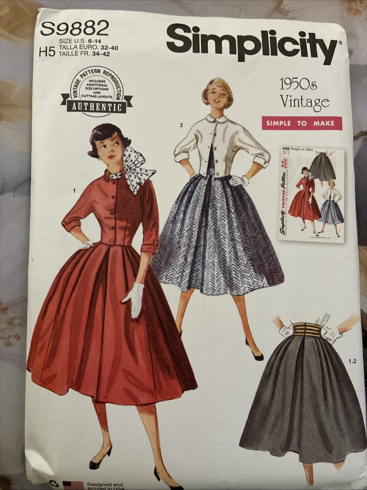 Simplicity S9882 Sewing Pattern 1950 Vintage Reproduction Full Skirt Jacket 6-14