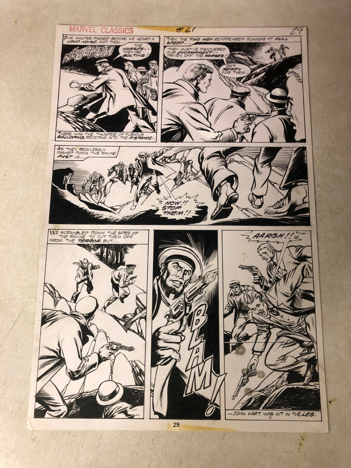 MASTER OF THE WORLD art MARVEL CLASSICS #21 VERNE 1977 GUN BATTLE JOHN HART