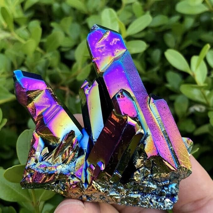 Natural Blue Titanium Aura Quartz Crystal Cluster Druzy Mineral Specimen Gift