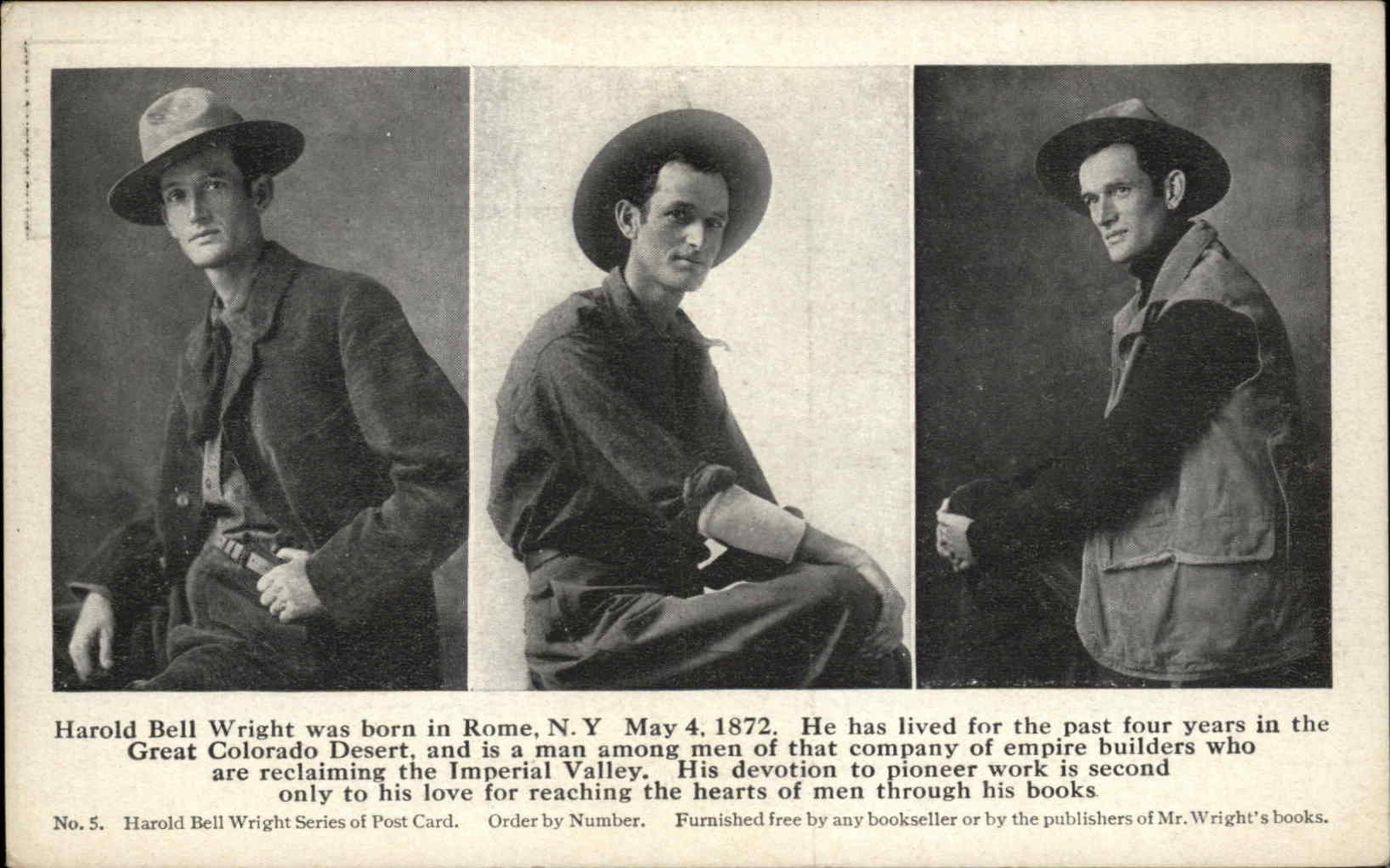 AUTHOR HAROLD BELL WRIGHT Builder Writer Cowboy Antique Postcard