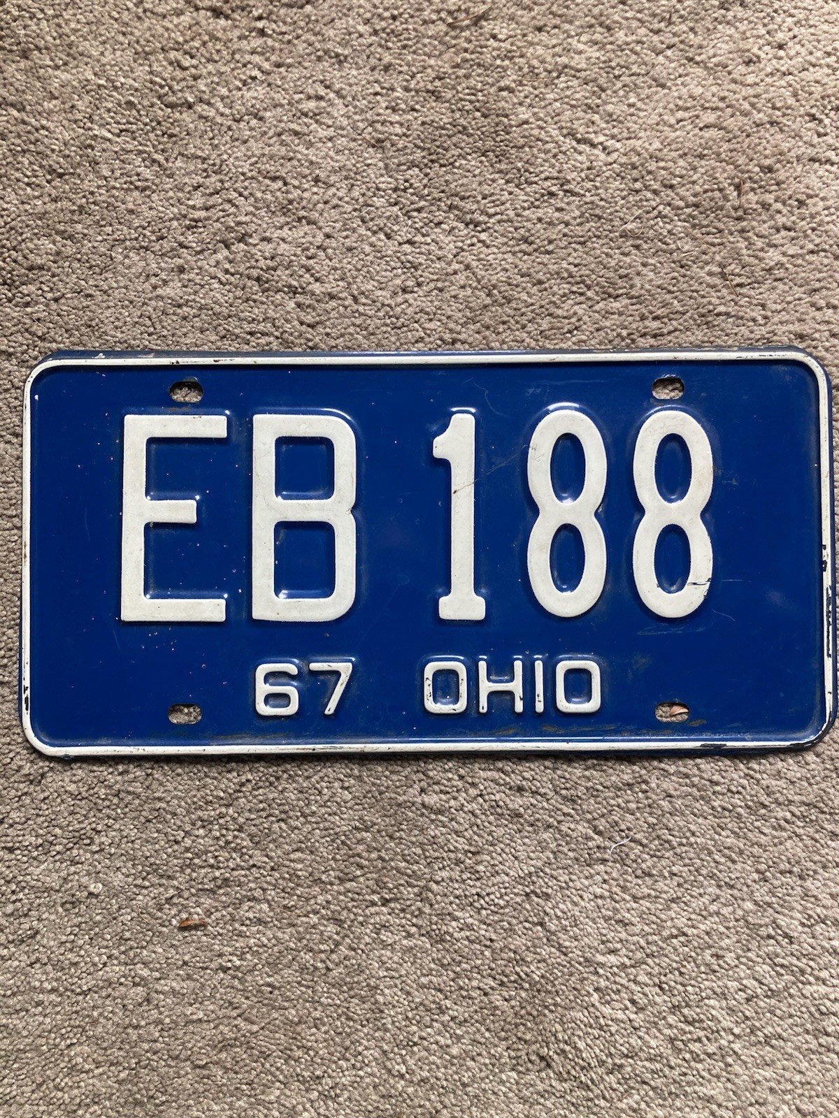 1967 Ohio License Plate  - EB 188 -  Very Nice