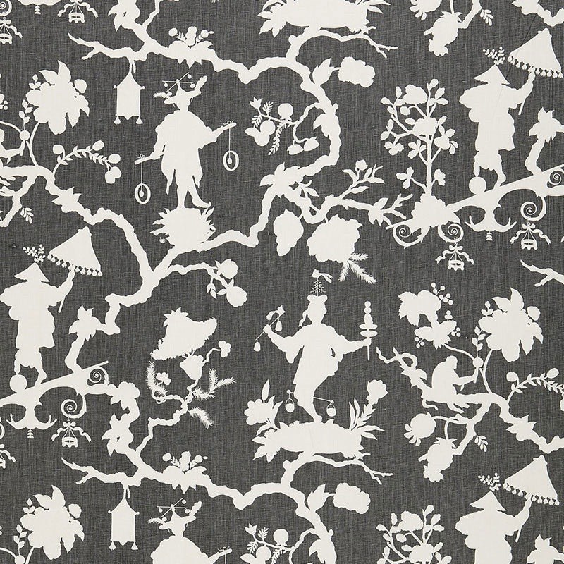 1.75 Yards Schumacher Shantung Silhouette Print Fabric | Smoke | 100% Linen