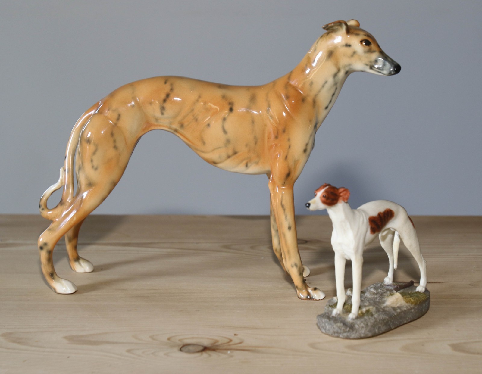 Vintage Antique Greyhound Ceramic Collectible Figure Tan Glaze & Resin finished