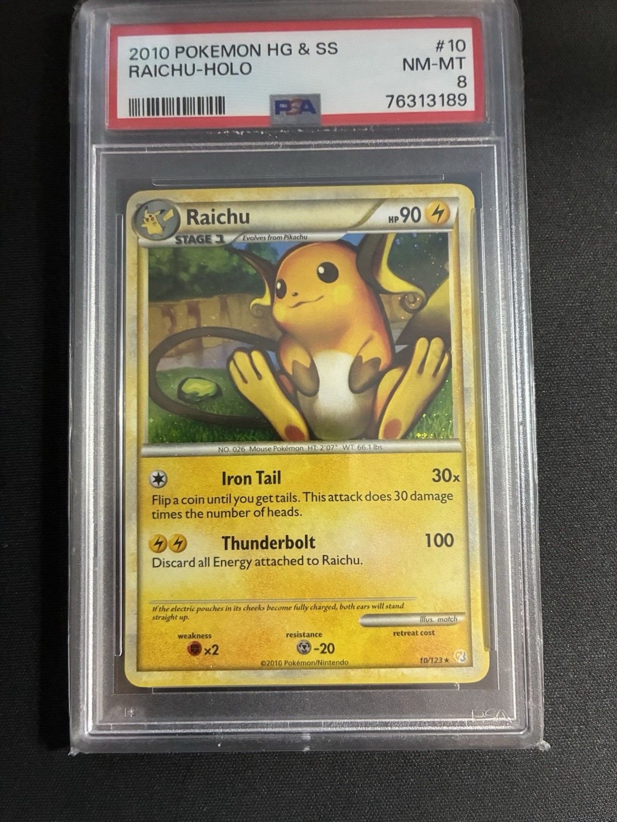 Pokémon 2010 HGSS Raichu Holo 10/123 PSA 8 Rare