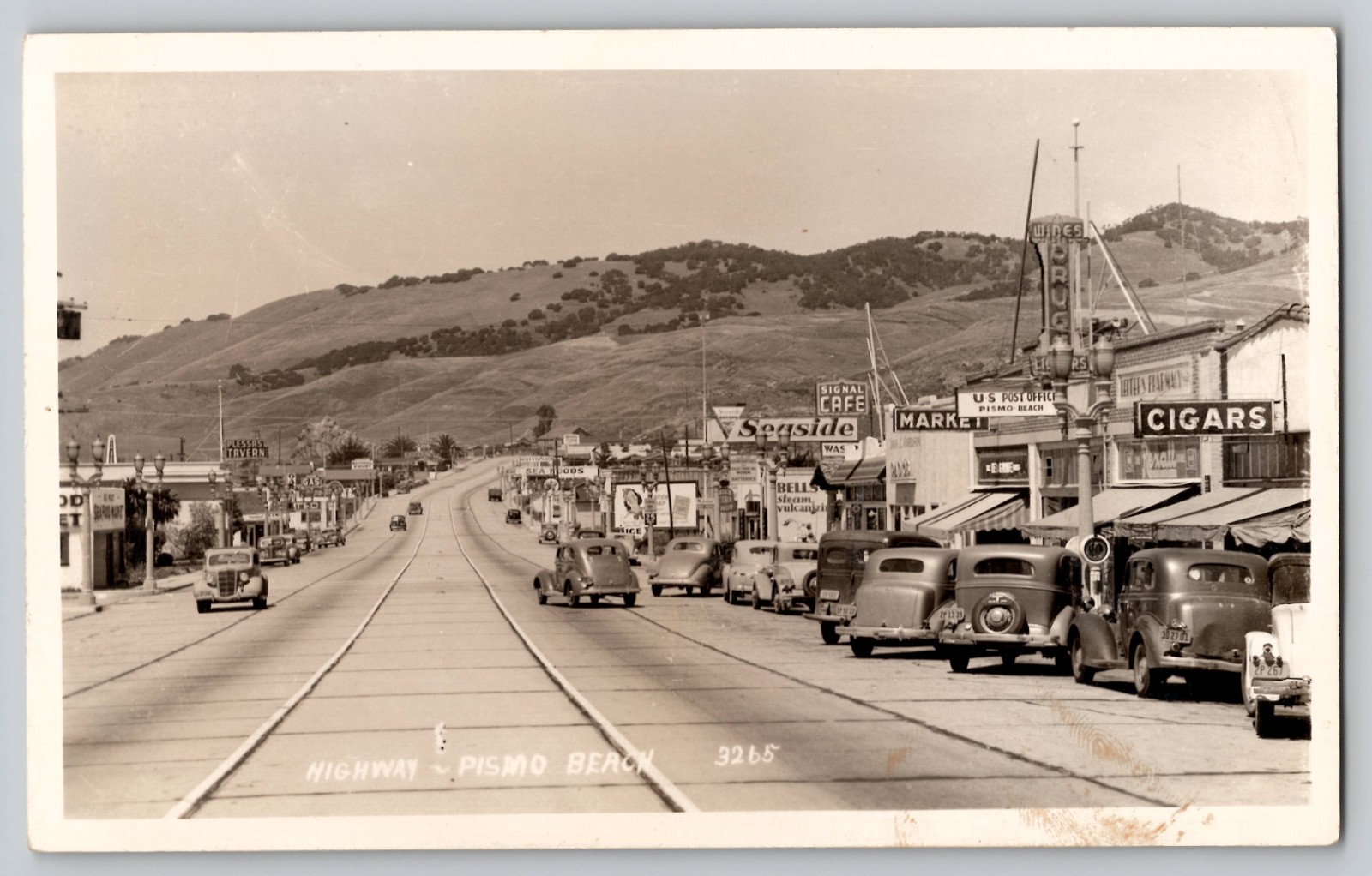 Highway 101 Pismo Beach California Street View Old Cars RPPC Real Photo c1930s