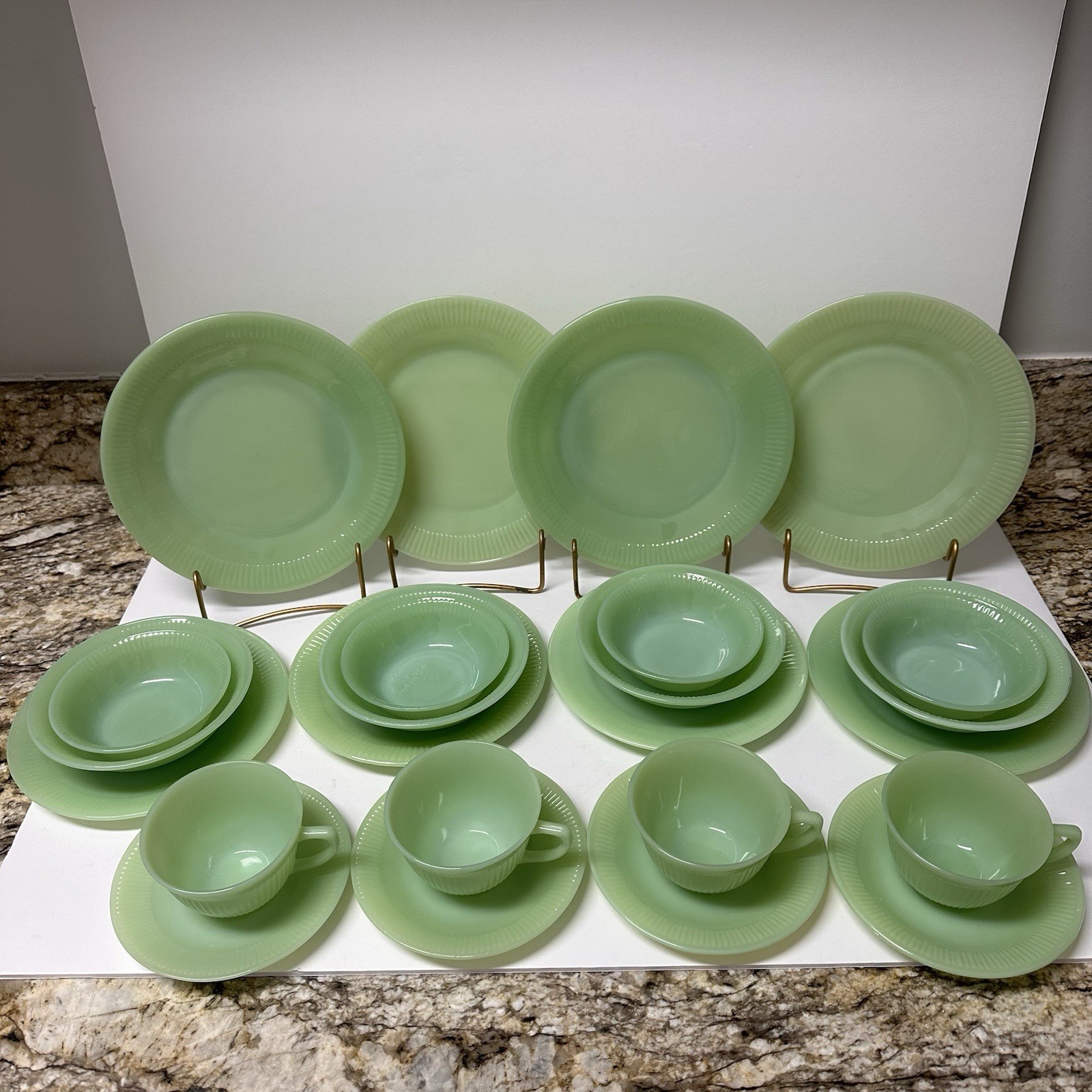 Vintage 1940-50s  24 Piece Fire King  Jadeite Set Plates Bowls Cups Saucers EUC