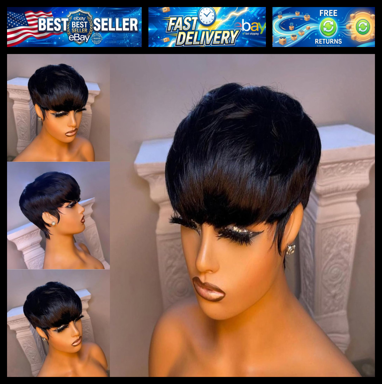 VRZ Pixie Cut Wig for Black Women Human Hair Pixie Wigs for Women Straight Black