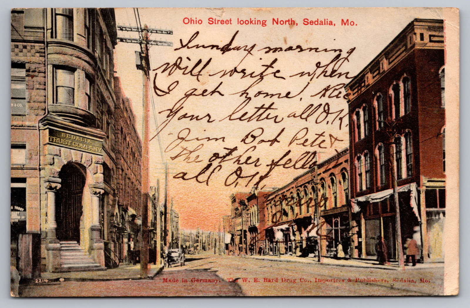 Postcard Ohio Street Looking North Sedalia Missouri C1907