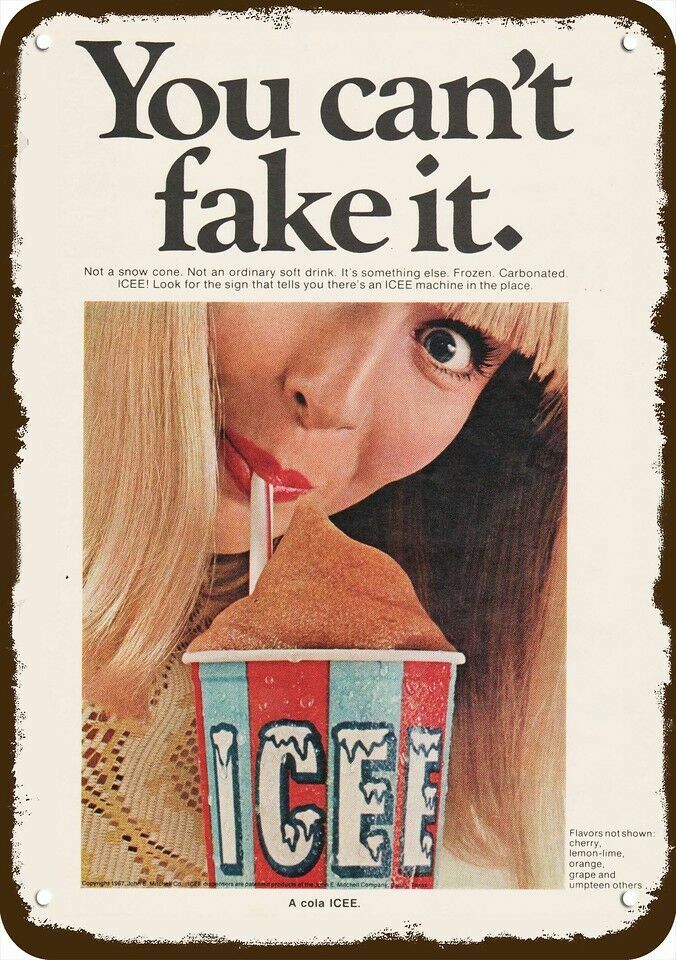 1968 ICEE Frozen Cola Drink Vintage-Look-Edge DECORATIVE REPLICA METAL SIGN