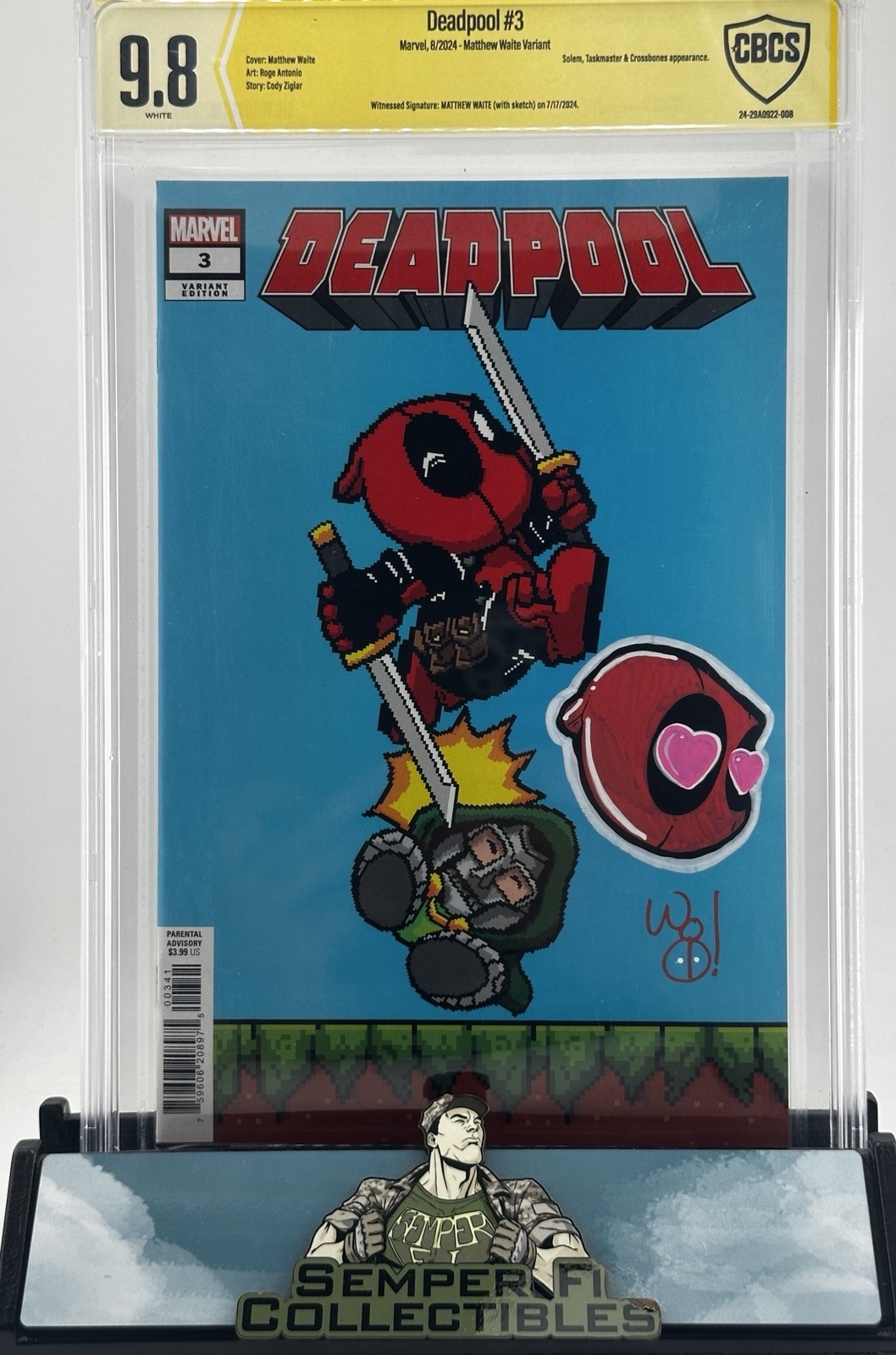 Deadpool #1 8-Bit CBCS 9.8 Witnessed Matthew Waite Signed And Sketched