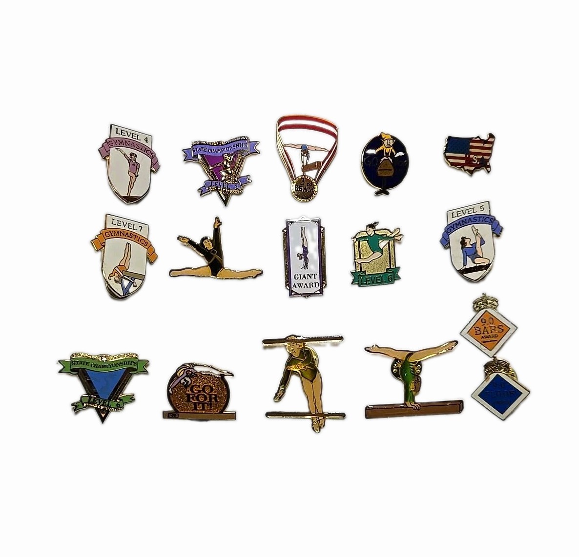 Vintage 1990s-2001 Gymnastics Pins Lot 16 Pc Designs by Margalina Awards