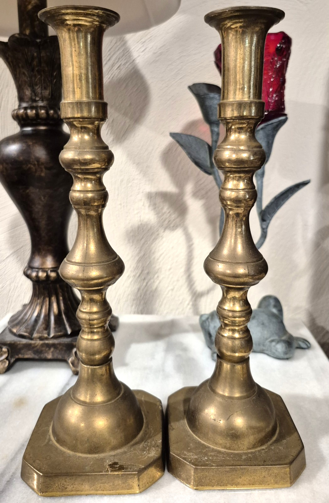 Vintage Solid Brass Candle Holders – Classic Heavy Pair – 10.5” Tall