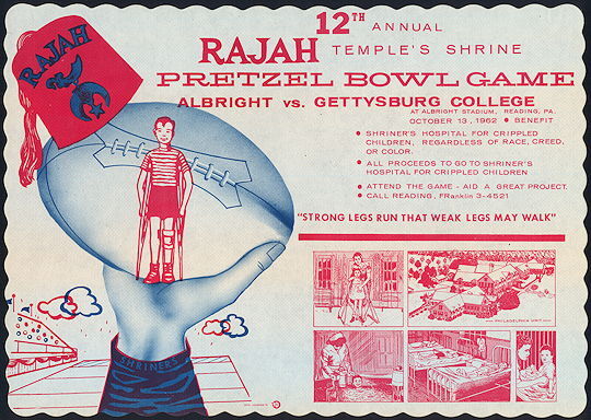 60s Shriners Placemat - Albright vs Gettysburg College Pretzel Bowl Benefit Game