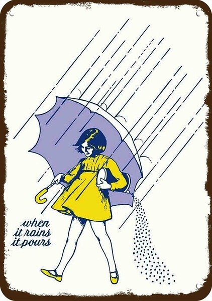 1968 MORTON'S SALT Girl Rain Umbrella Vintage-Look DECORATIVE REPLICA METAL SIGN