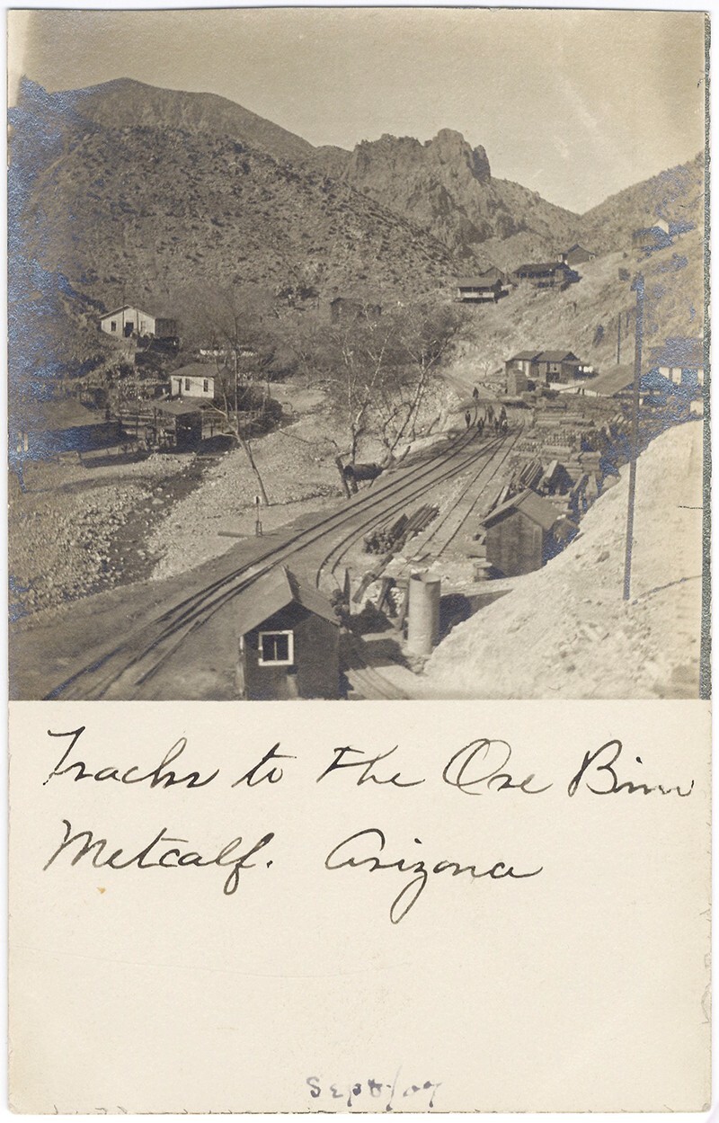 c. 1907 METCALF ARIZONA Tracks to Mine Ore Bins RPPC Photo Postcard