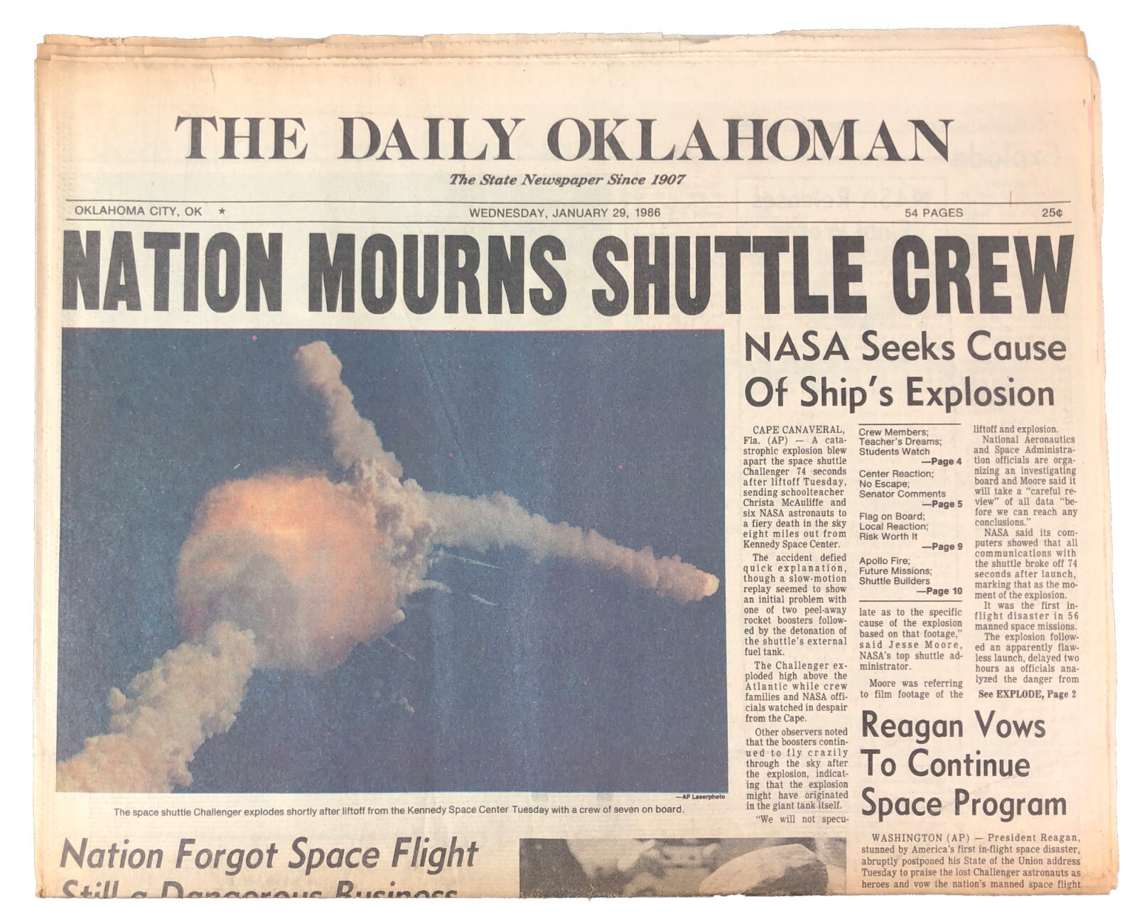 The Daily Oklahoman Newspaper Jan 29 1986 Space Shuttle Challenger Disaster