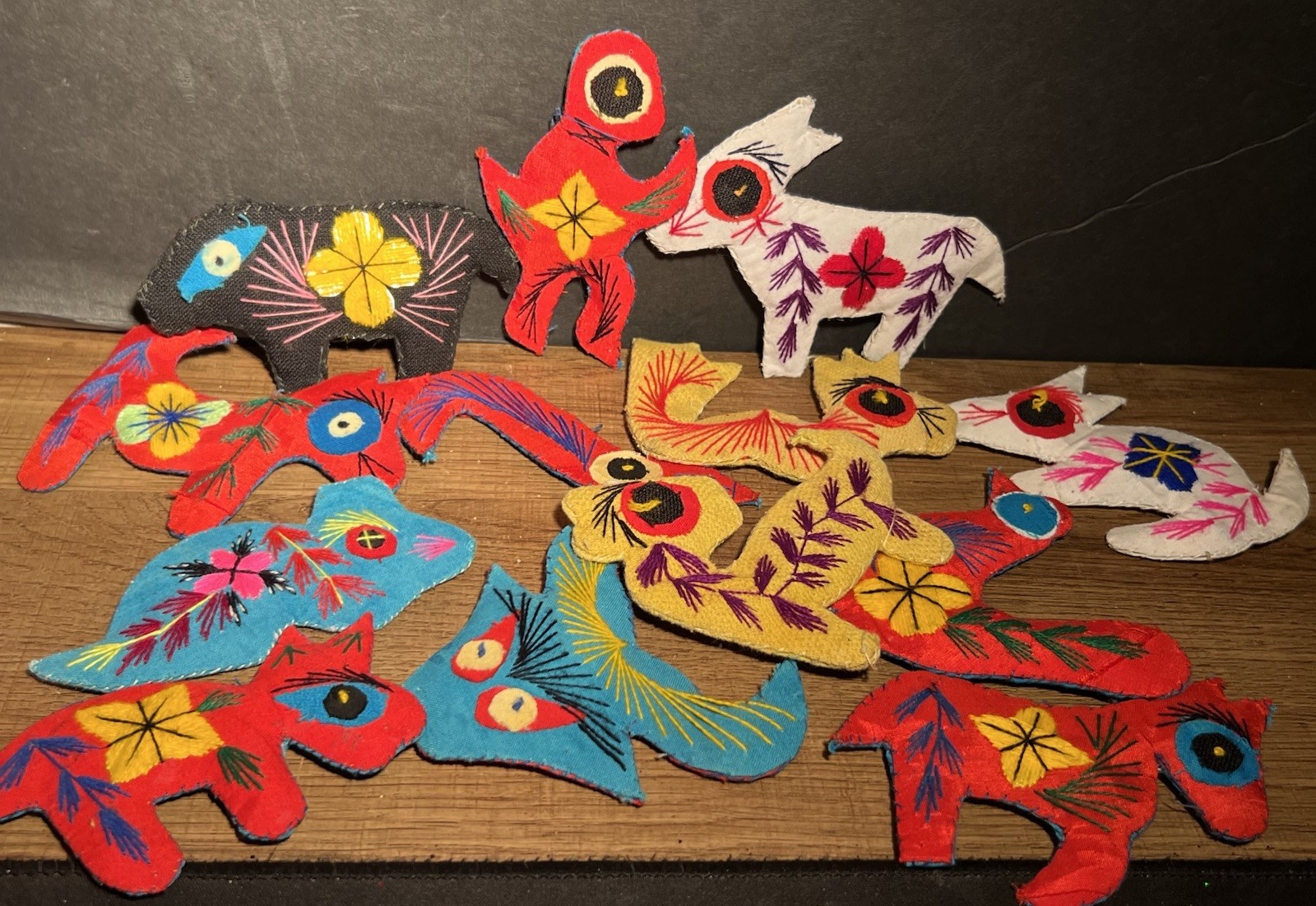 LOT OF 13 VTG CHINESE EMBROIDERED SILK ZODIAC FIGURES