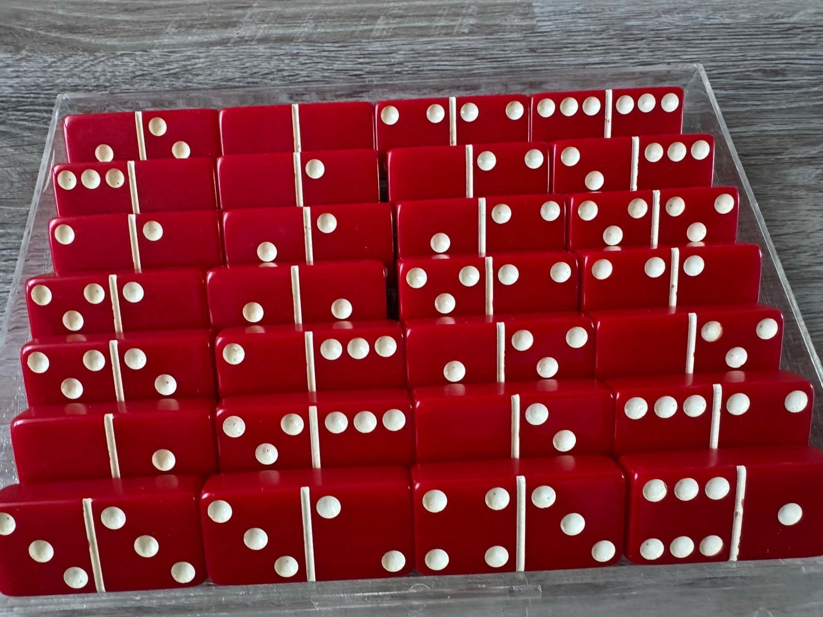 Vintage Crisloid Red Bakelite Domino Set-Complete 28 pc Double Six Original Case