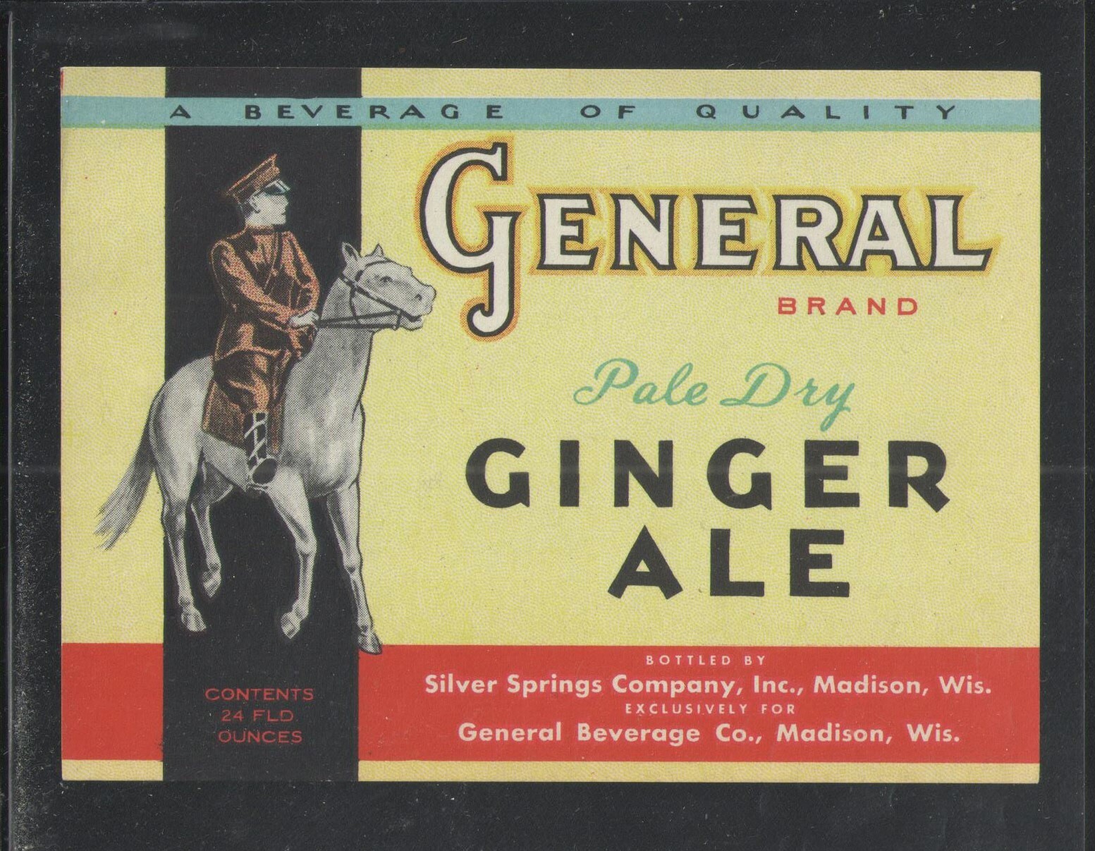 GENERAL PALE DRY GINGER ALE { GENERAL on HORSE } MADISON WIS UNUSED LABEL