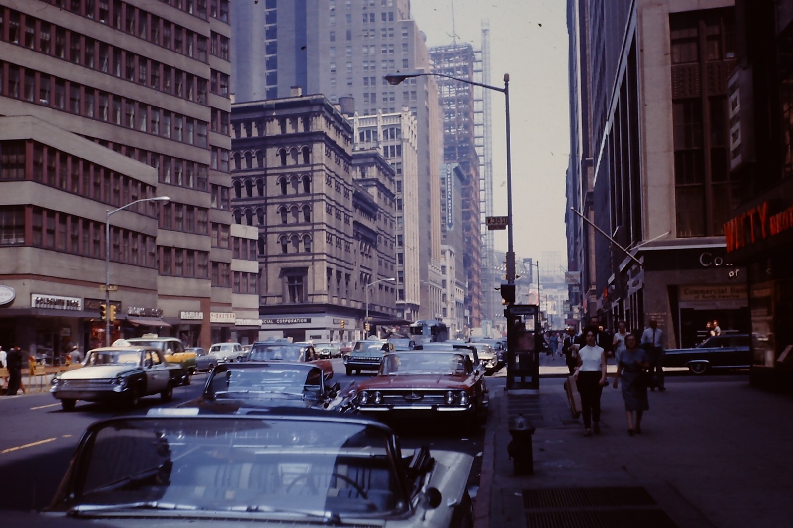 1964 New York City Street Scene 1960s Cars Kodachrome Photo Slide