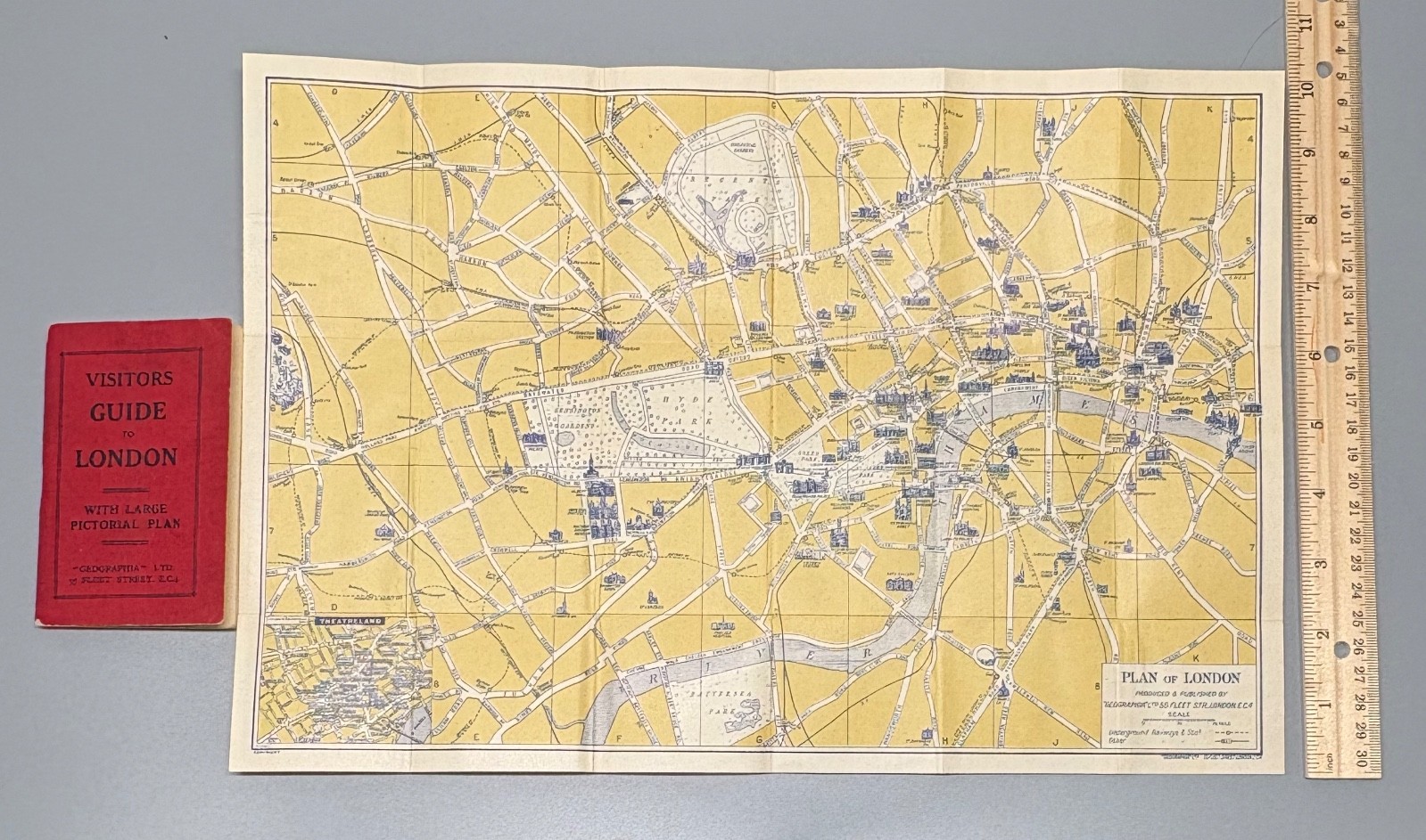 Vintage London Pocket Travel Guide with Fold Out Map, Rare , Good Condition