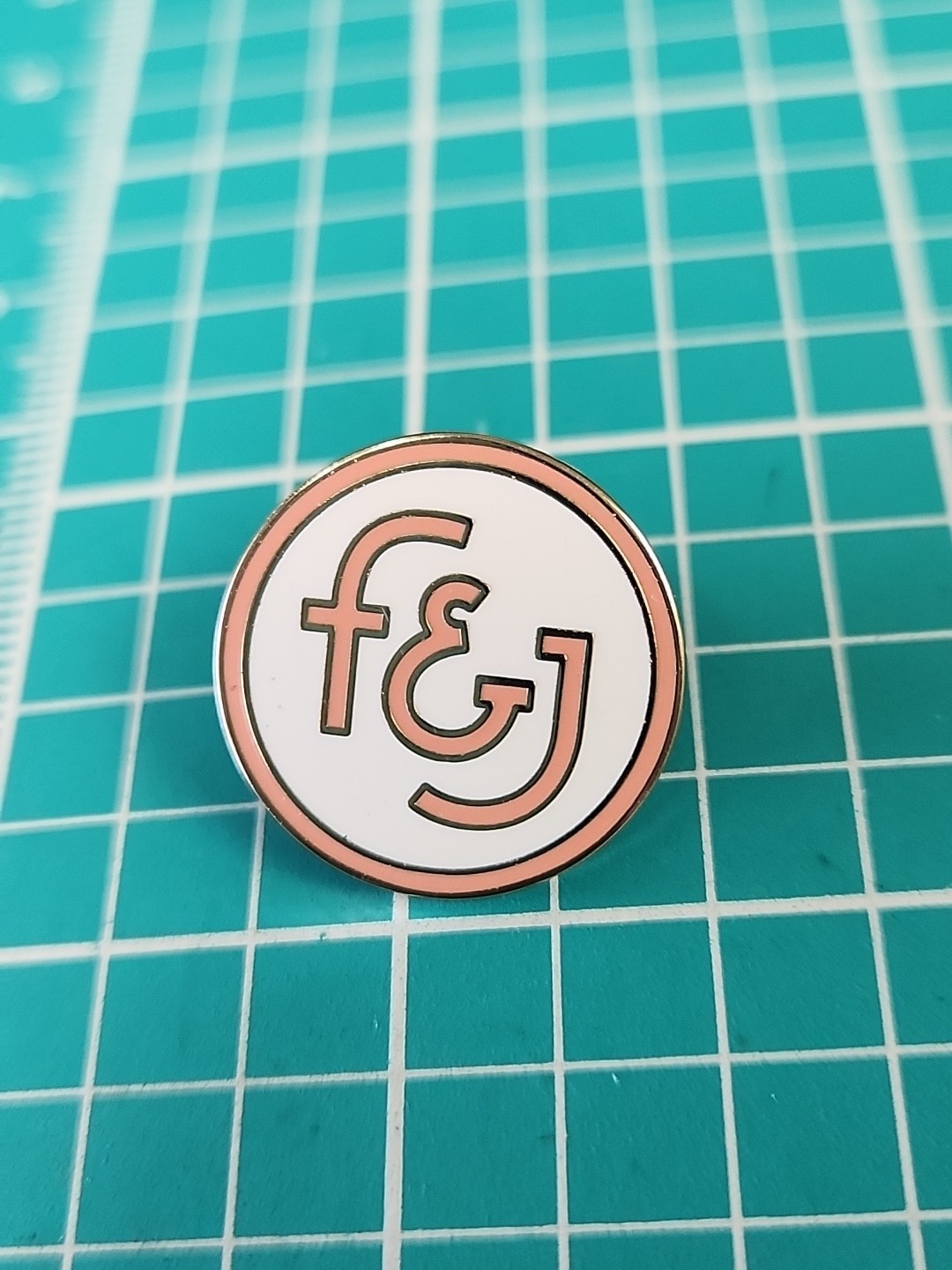 Vtg F&J Logo Gold Tone Lapel Pin