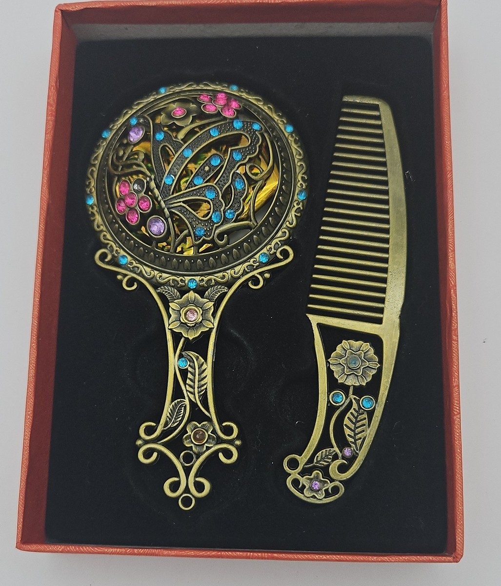 Vintage Style Butterfly Mirror and Comb Set